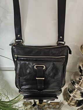 Y2K Danier Black Leather Messenger Bag with Silver Hardware